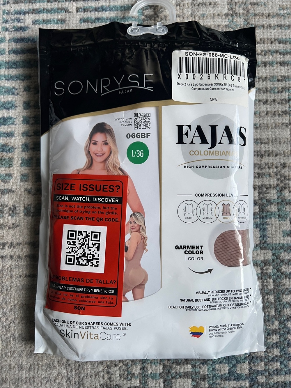 NWT Sonryse 066BF Stage 2 Colombian Faja High Compression Shapewear L/36 Mocha